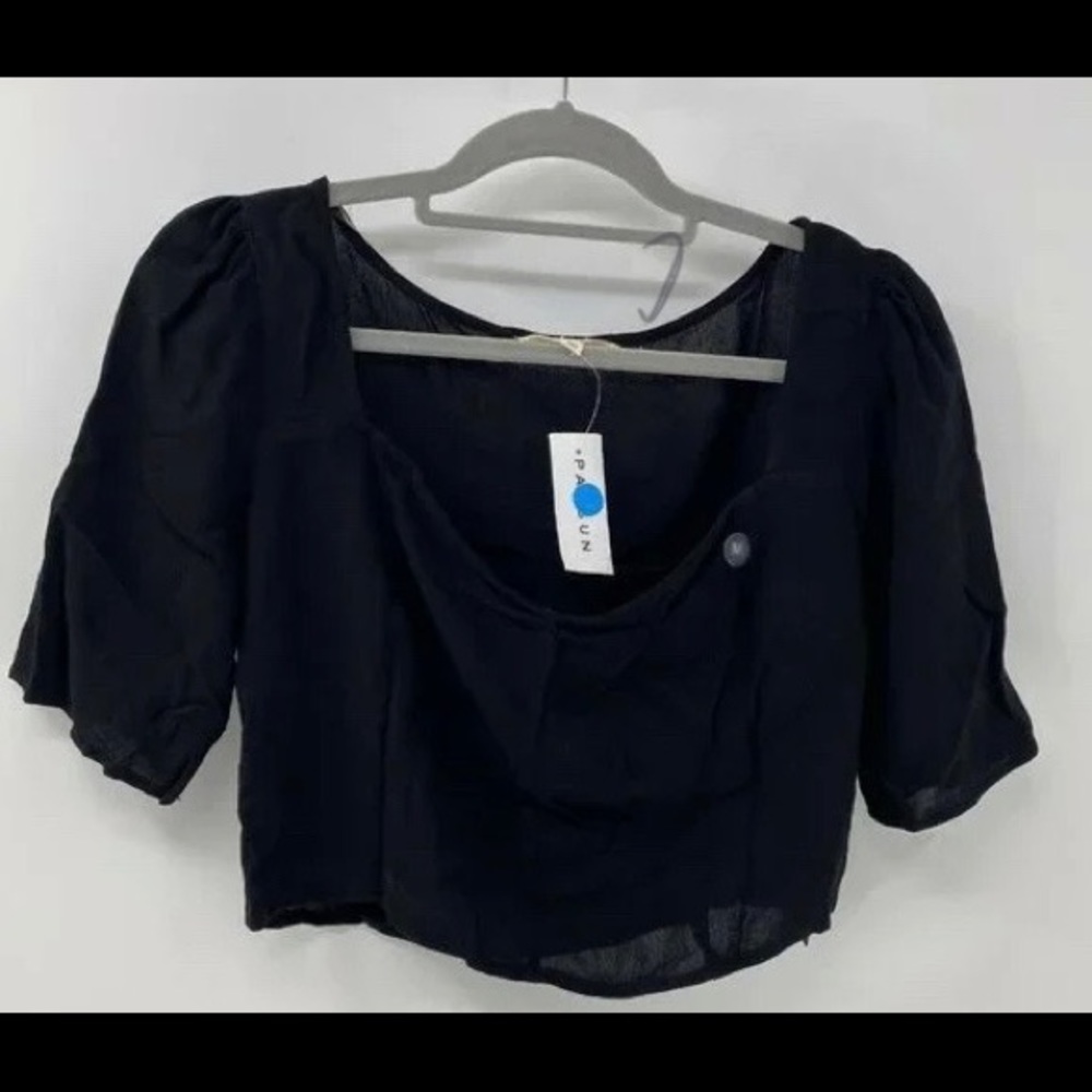 L.A HEARTS PACSUN Black Crinkle Crop Top w Side zipper closure.Medium NWT